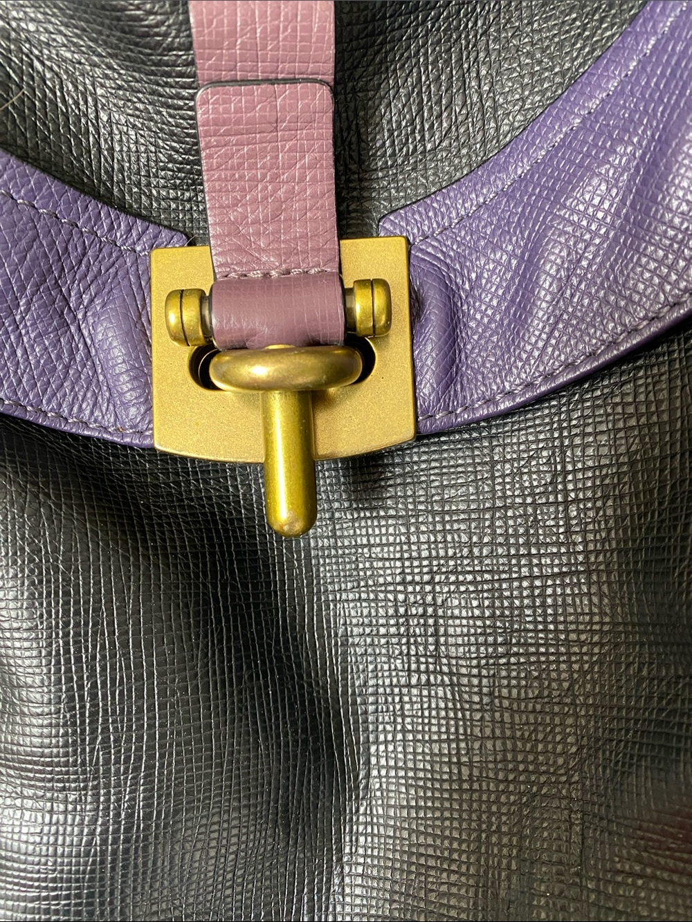 Black and Purple Leather Shoulder Bag with Gold Hardware - Picture 2 of 6
